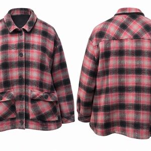 Torrid Plaid Jacket Womens Size 2 Pink Black Gray Button Front Plus Size Shacket